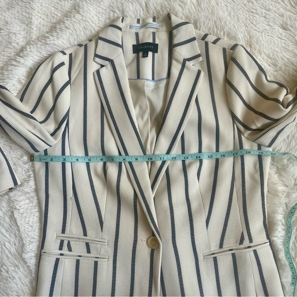 Talbots Pinstripe Nautical Coastal Blazer Size 10 Cream Navy - Picture 14 of 16